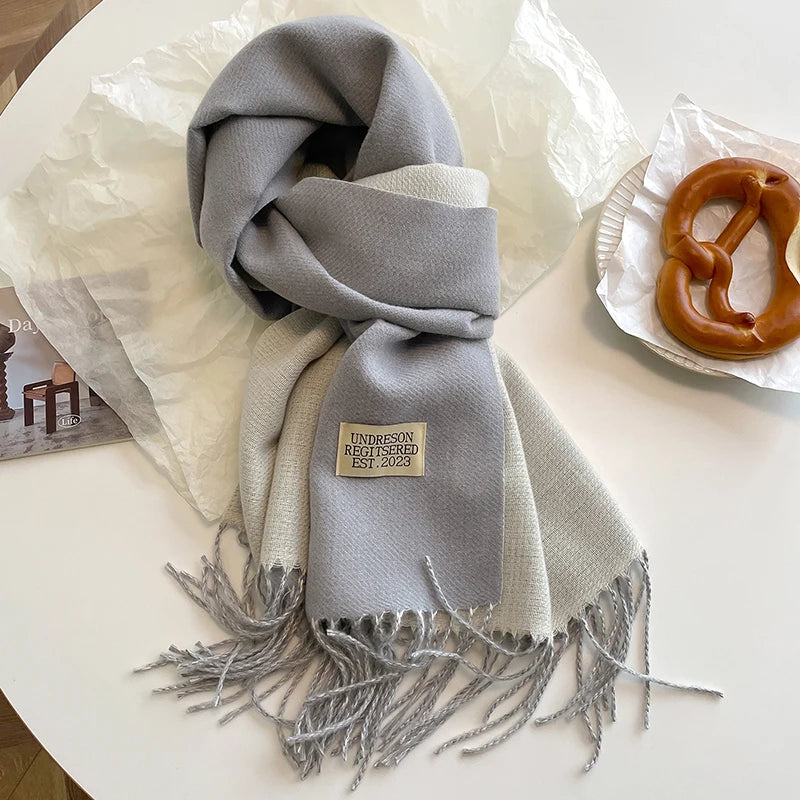 2023 New Fashion Cashmere Scarf Warm Winter for Women Korean Style Knitted Solid Color Double Sided Wraps Neckerchief