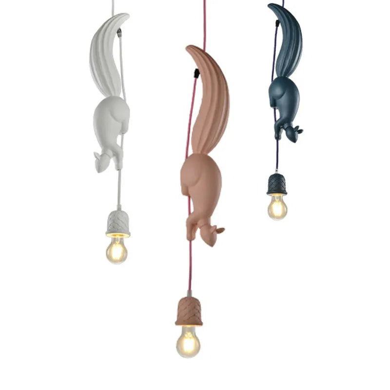 Nordic Minimalist and Personality Creative Animal LED Pendent Lamp Pink Blue White Restaurant Bedroom Children's Squirrel Shape