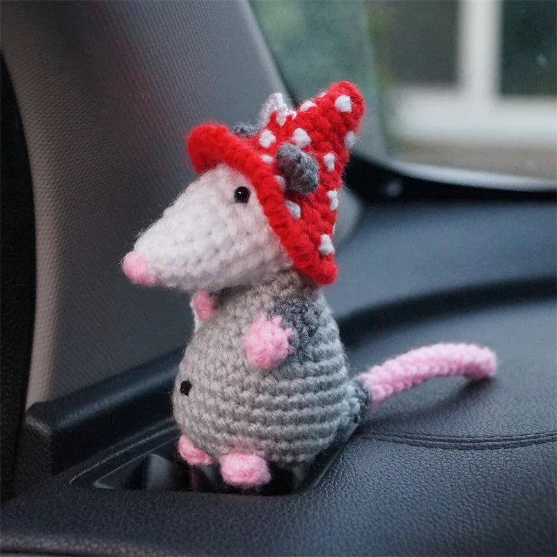 1PCS Cute Little Mouse Handmade Weaving Car Pendant with Crochet Hooks That Can Be Hung on Cars, Negative Mouse Car Pendant