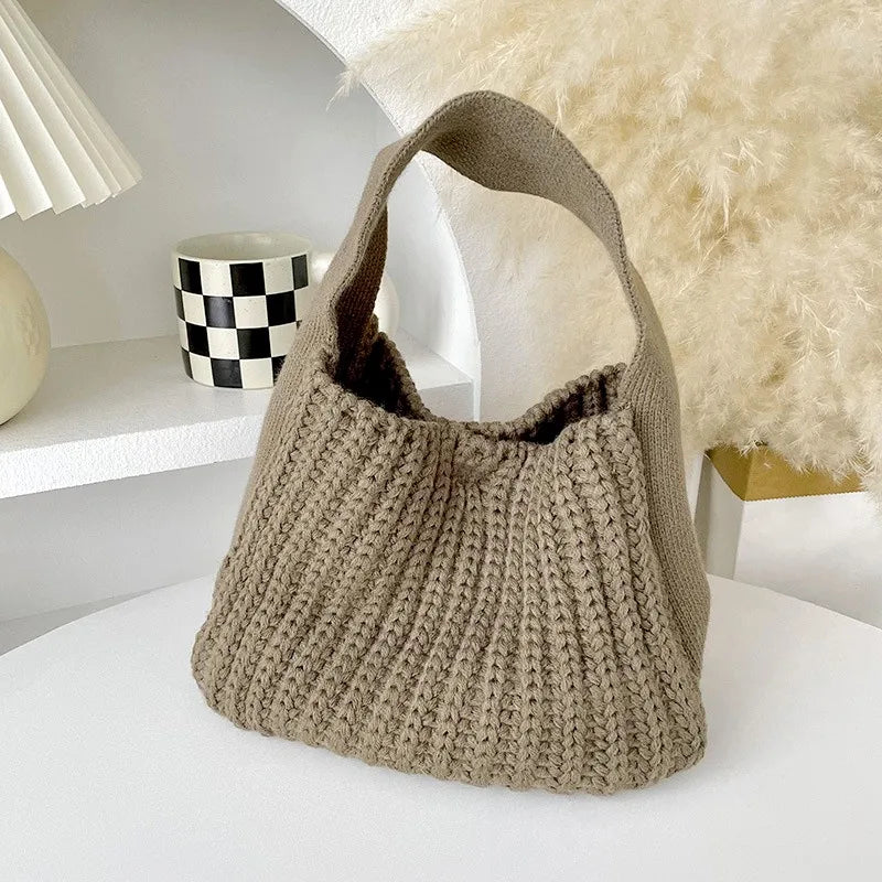 Fashion Crochet Handbag Soft Slouchy Hobo Bag Korean Style Vintage Retro Chic Square Pouch Winter Simple Knitted Warmer Handbag