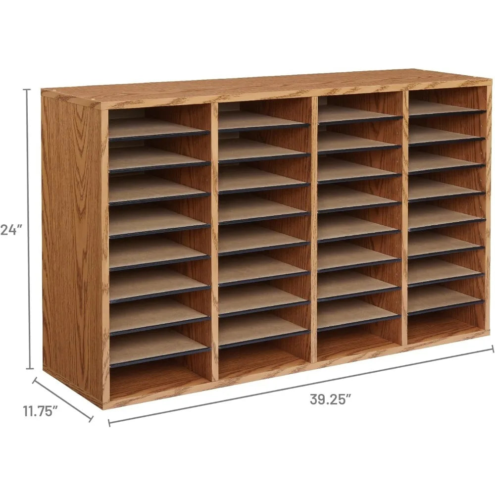 Wooden Paper and Mail Organizer for Home Office and Classroom, Adjustable Shelves and Stackable, 36 Compartments