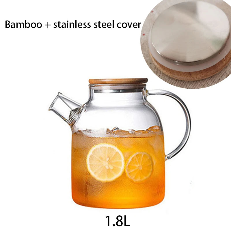 YWDL 1L/1.8L Borosilicate Glass Teapot Set Clear Teapots With Cup Removable Filter Spout Drinkware For Loose Leaf Blooming Tea