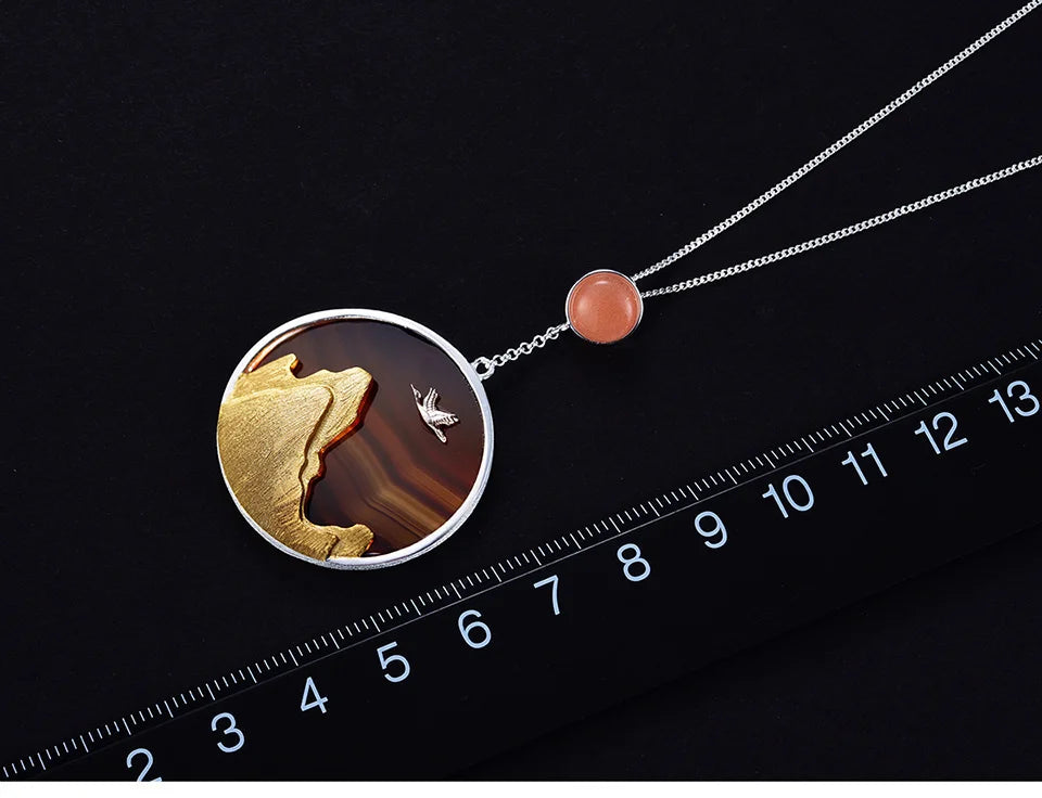 Lotus Fun Real 925 Sterling Silver Natural Gemstone Fine Jewelry Creative Returning Bird in the Sunset Pendant without Necklace