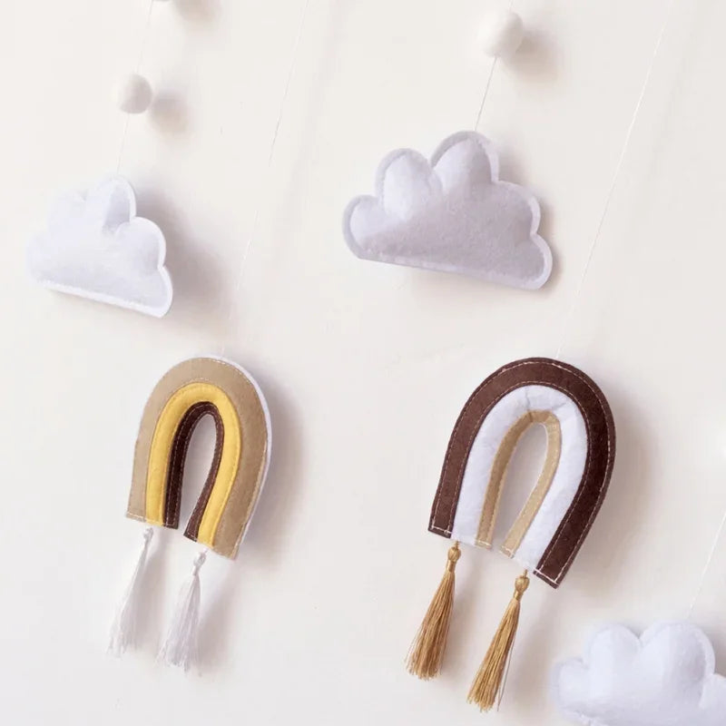 Nordic Style Cute Felt Clouds Shape Wall Hanging Ornament Wooden Stick Tassel Pendant Kids Room Decoration Photography Props