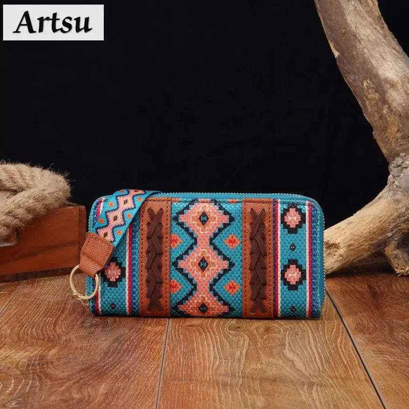 European American Retro Zipper Wallet Cotton Linen Printed Bohemian Style Women's Handbag Wallets Trend Versatile Card Bags