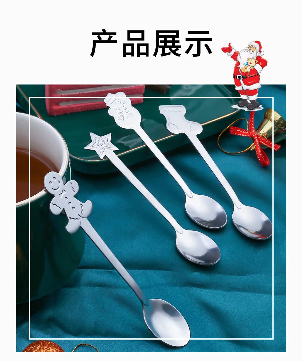 Christmas Gifts Coffee Spoons Stainless Steel Nordic style Dessert Spoon Tableware Kitchen Accessories New Year Gift Decorations