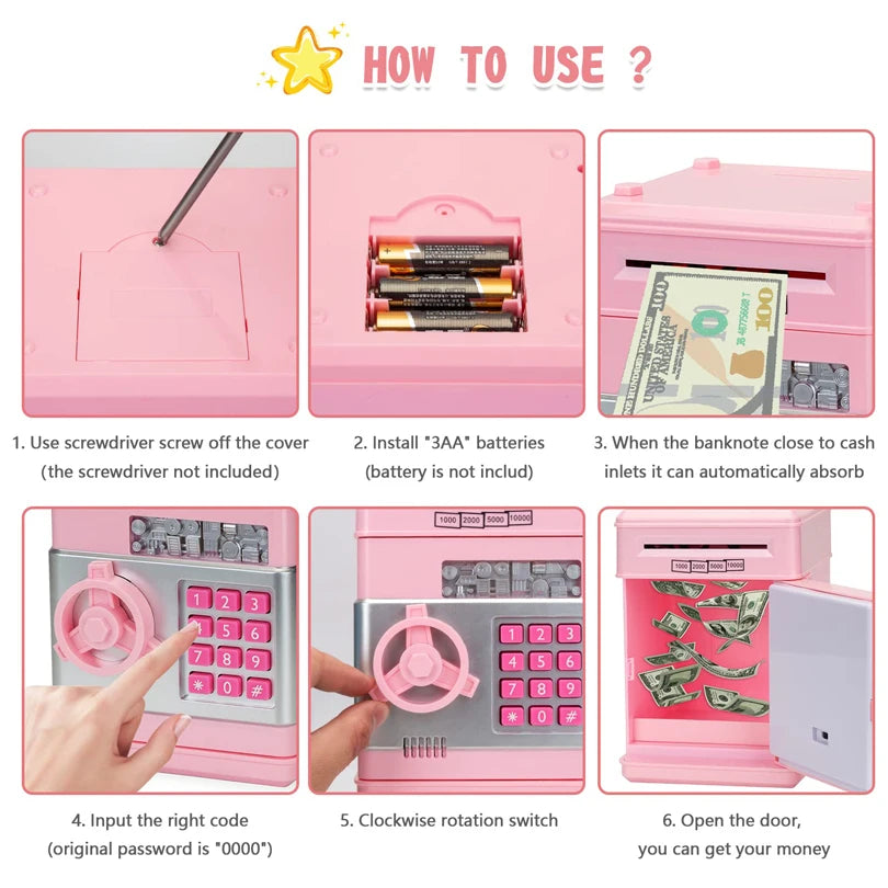 Creative Piggy Bank Automatic Mini Safe Coins Cash Saving Money Box Password Counter Code Key Lock Coin Bank ATM Child Gift