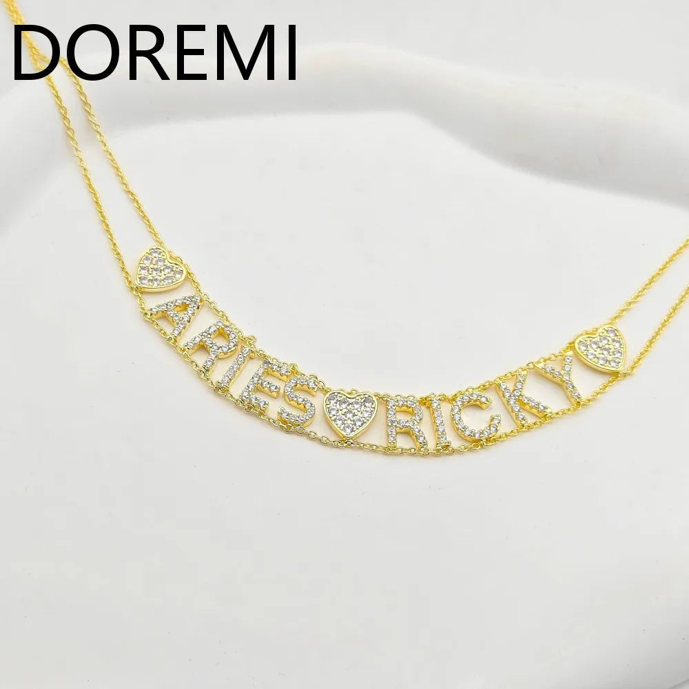 DOREMI 9mm Initial Letters Cz Name Necklace Double Chains Wome Letters Bracelet Gift Custom Jewelry Choker Necklace