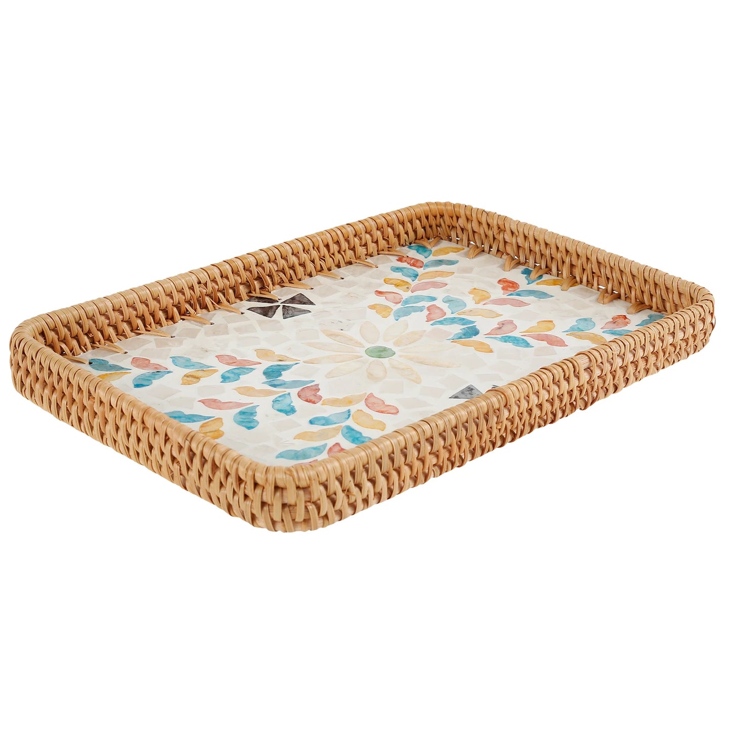 Boho Rattan Food Tray Handwoven Rectangle/Round Decorative Rattan Basket Multifunction Fruit Snack Basket Home Kitchen Supplies