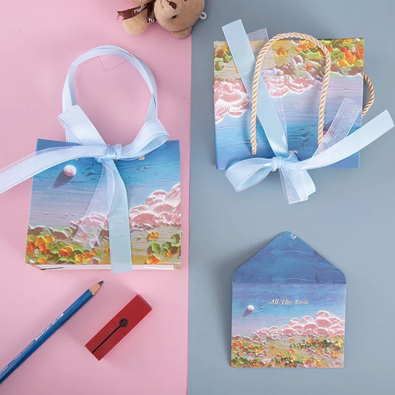 Flower Gift Packaging Bag 3D Cloud Oil Painting Paper Bag Valentine'S Day Birthday Wedding Party Favor Bag Clothes Store Handbag