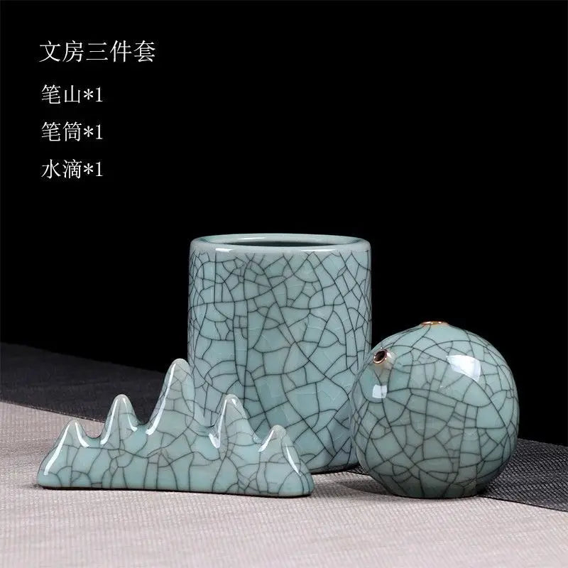 Royal Ming Celadon Study Four Treasures Set Calligraphy Supplies Pen Holder Paperweight Wash Adult