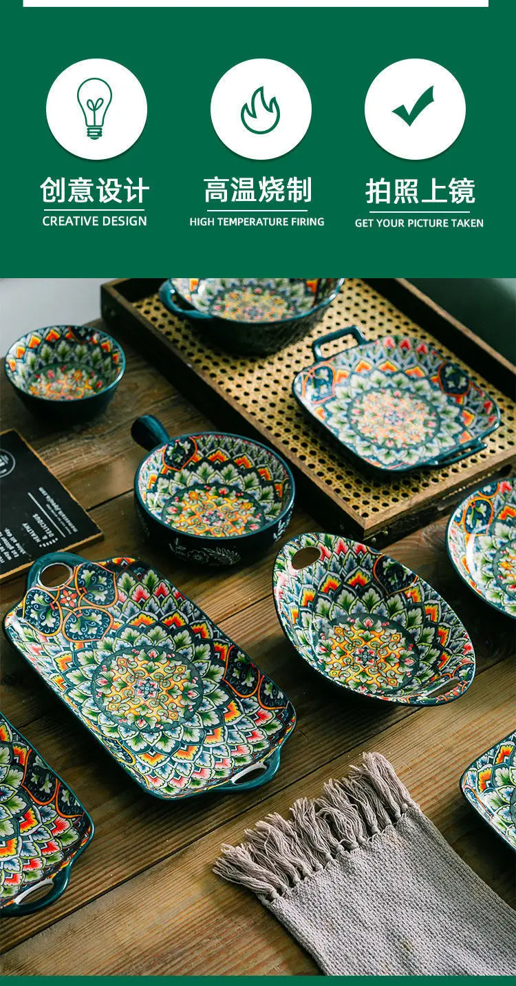 Polish style ceramic dishes household creative baking tray fruit salad mashed potatoes Noodles bowl cake plate Kitchen supplies