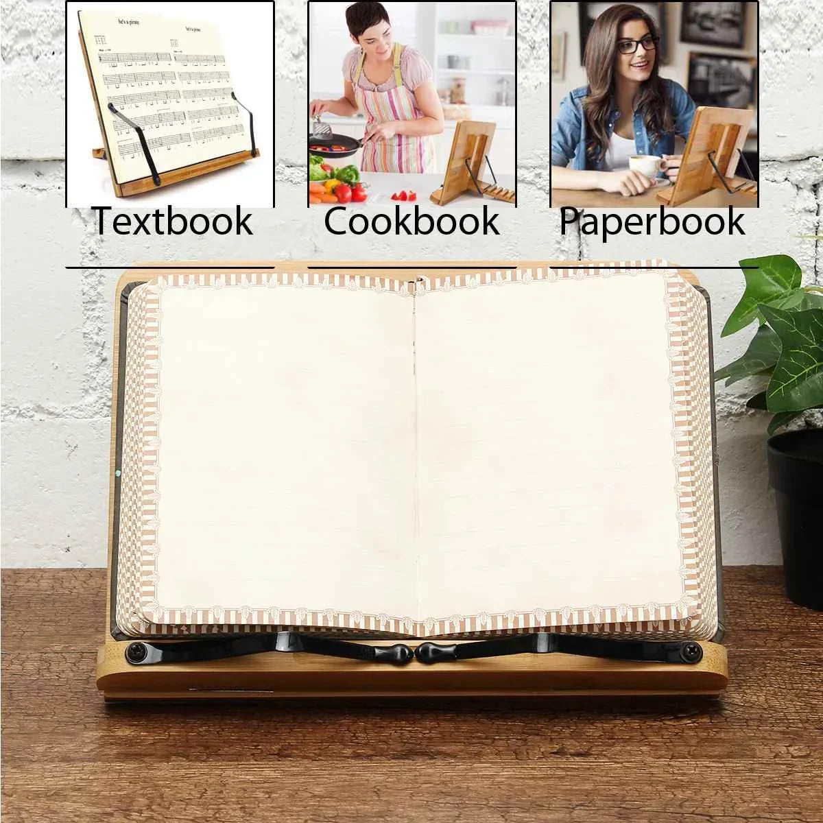 Portable Adjustable Book Holder Tray and Page Paper Clips-Cookbook Reading Desk Sturdy Stand for Books Lightweight Bookstand