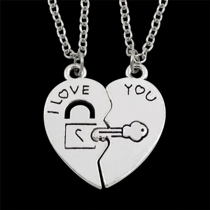 2Pcs European Sliver Plated Key Pendant Necklaces For Womens Lover Couple Jewelry Broken Heart Necklace Valentine Gift N3 Valentines