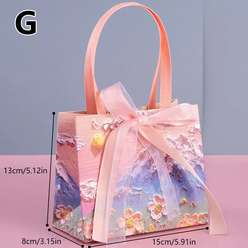 Flower Gift Packaging Bag 3D Cloud Oil Painting Paper Bag Valentine'S Day Birthday Wedding Party Favor Bag Clothes Store Handbag