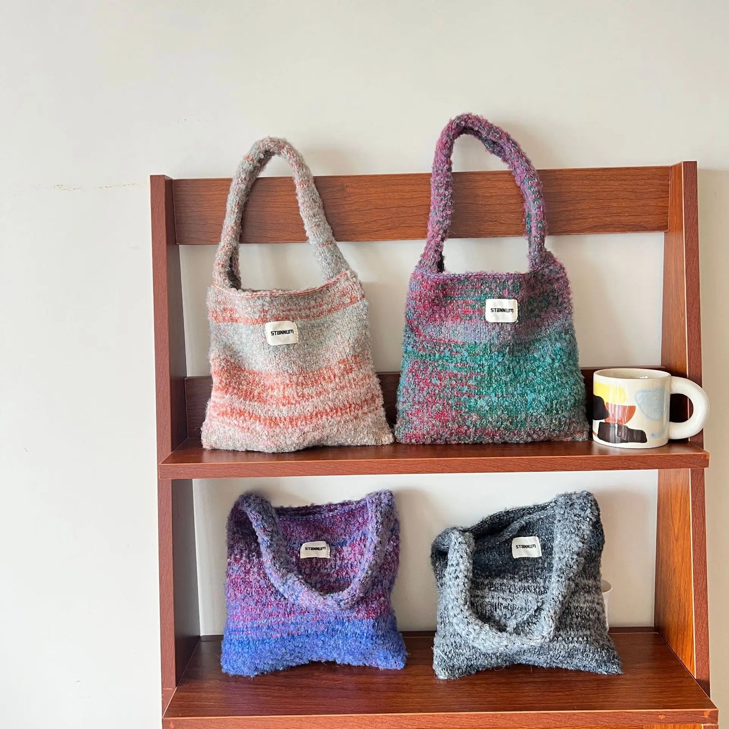 Korean Casual Colorful Crochet Women Shoulder Bags Handmade Knitted Cute Tote Bag Woolen Woven Lady Handbags Shopper Purse