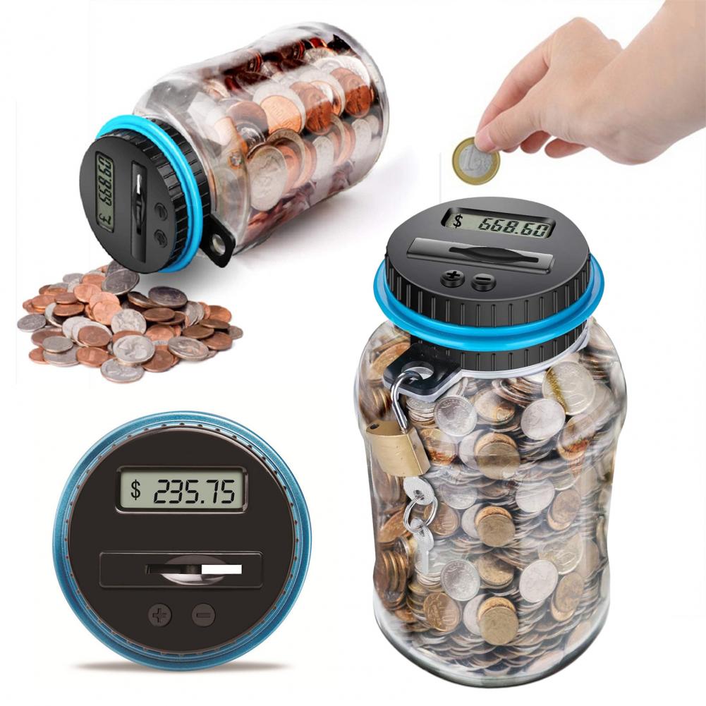 Money Box With Lock LCD Digital Counter 2.5 L Capacity Clear Plastic Safe Coins Saving Pot Piggy Bank Christmas Home Supplies