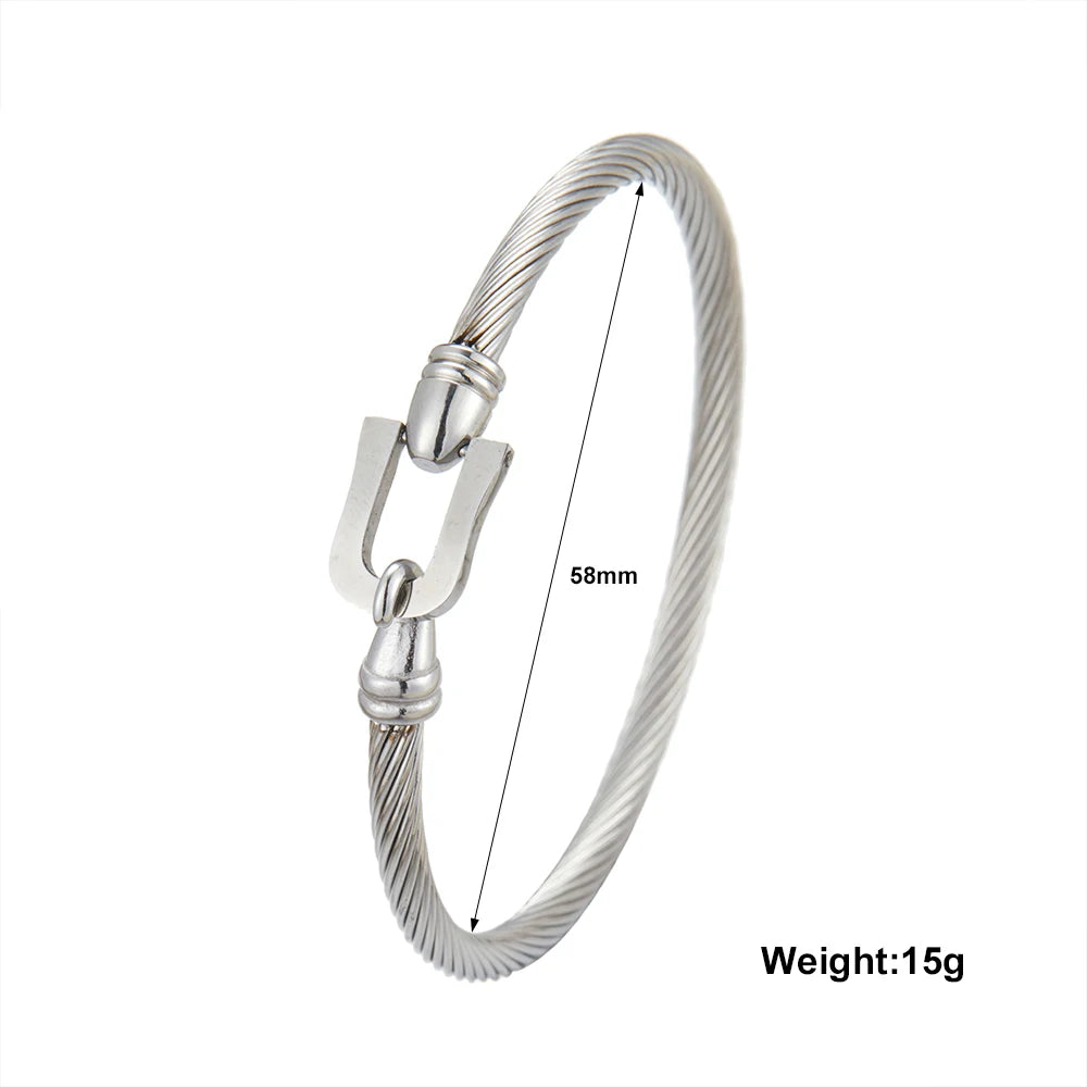 Horseshoe stainless steel bracelet, twisted wire design, classic punk style jewelry