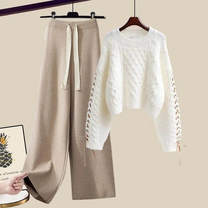 Autumn and Winter Set Women's New Western Style Knitted Sweater Women's Loose and Slimming Casual Pants Two Piece Set Fashion