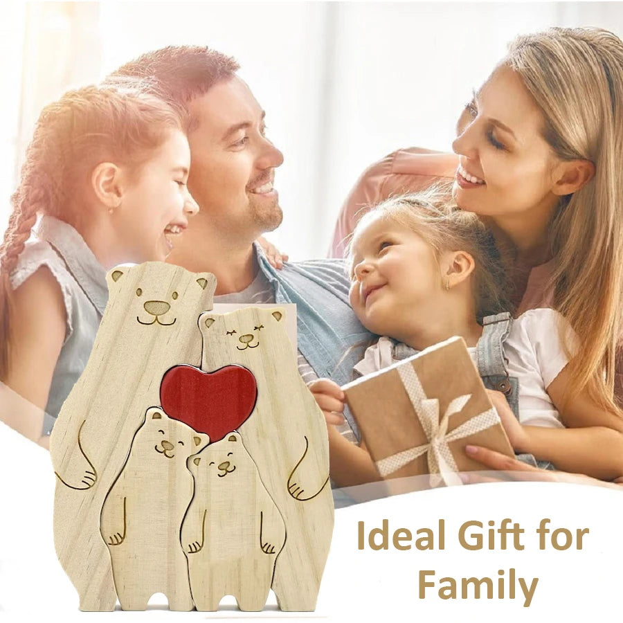 2024 Family Wooden Lovely Bears Puzzle Personalized Family Names Hug Bears Ornaments Christmas Gift Wooden Figurines Home Decor Valentines