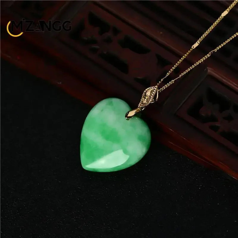 Natural Myanmar Jade Heart Pendant Dry Cyan Yang Green Love Necklace Personality Simple Jewelry for Men and Women Holiday Gifts