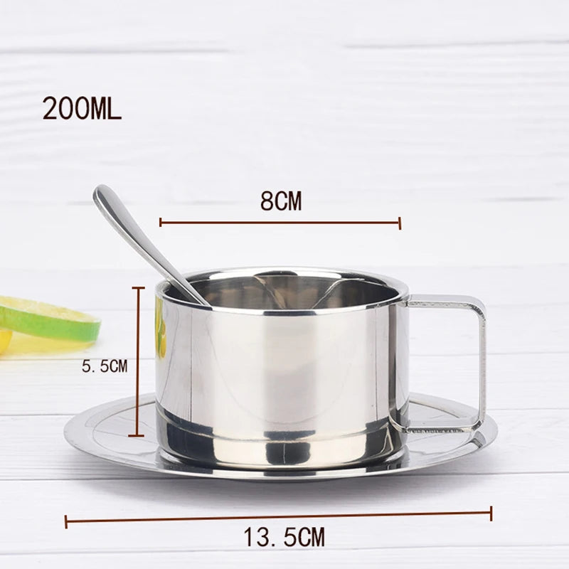 Stainless Steel Coffee Cups Creative Set 304 Stainless Steel European Style Double Layer Coffee Cup Creative Set Mug for Office