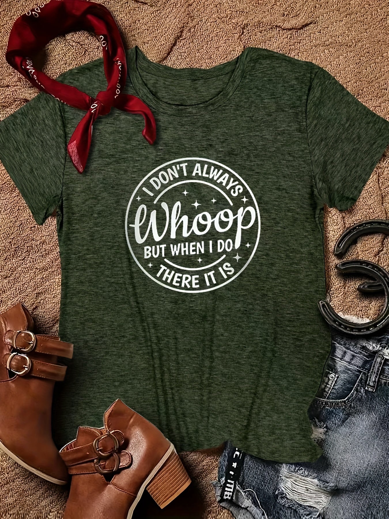 Women's Letter Whoop Print T-Shirt - Casual Short Sleeve Top for Spring & Summer