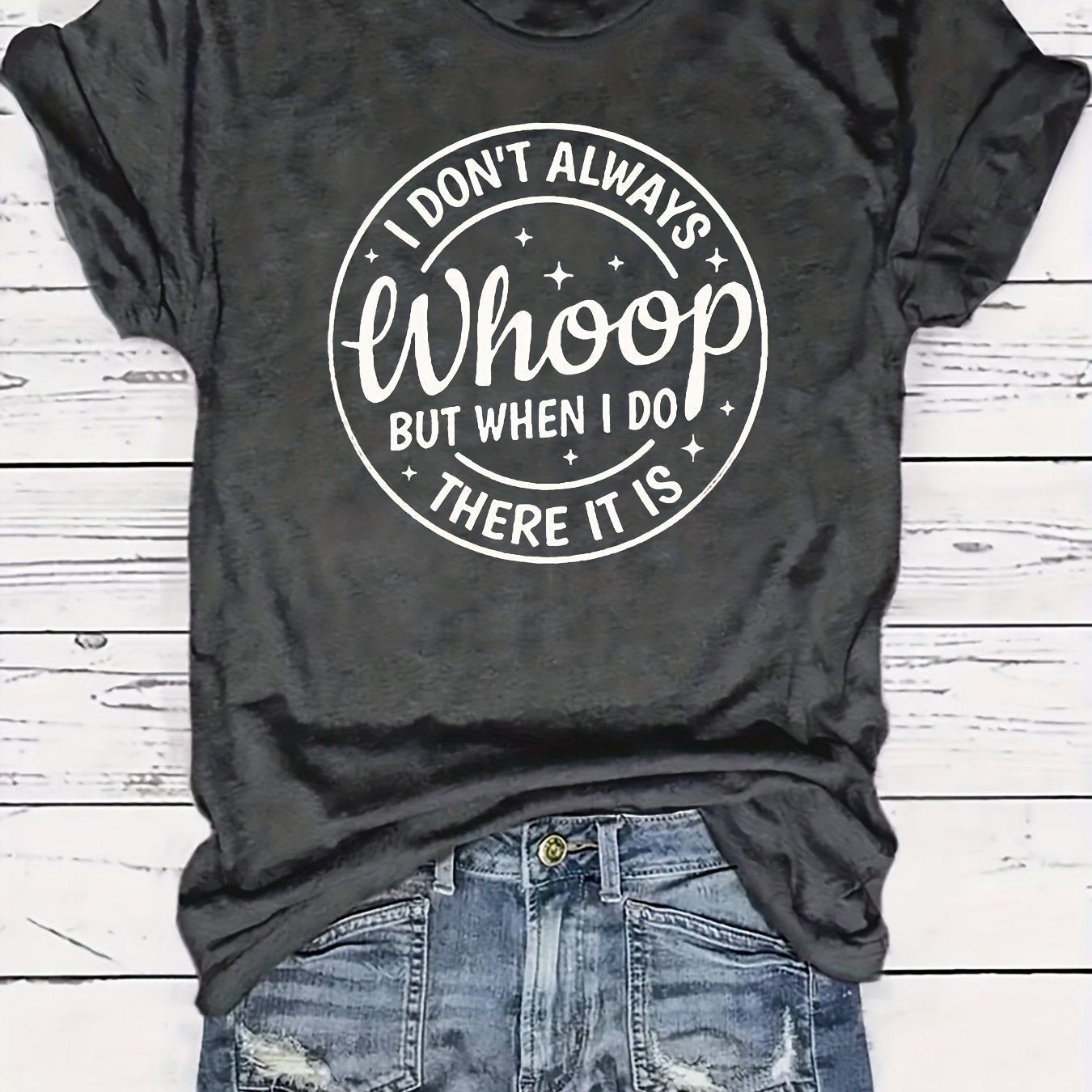 Women's Letter Whoop Print T-Shirt - Casual Short Sleeve Top for Spring & Summer