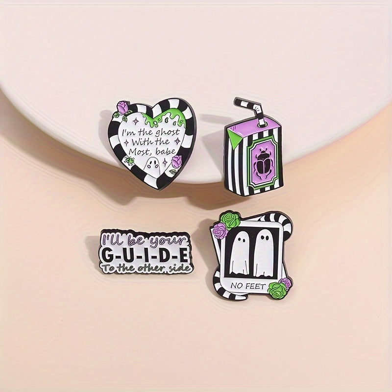 4pcs/set I'M The Ghost With The Most Babe Enamel Pins No Feet Cute Ghost Photos Brooches Lapel Badges Punk Jewelry Gift For Friends