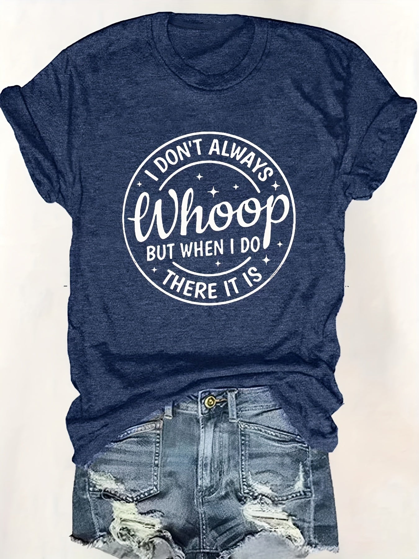 Women's Letter Whoop Print T-Shirt - Casual Short Sleeve Top for Spring & Summer