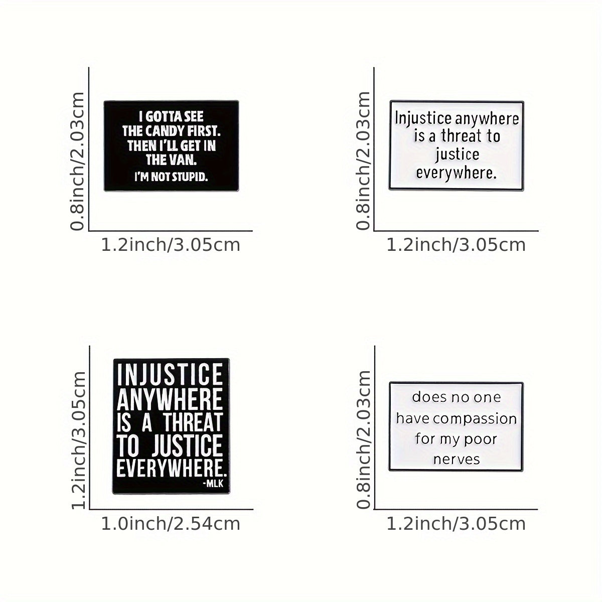 4pcs/set Famous Satire Quotes Badge Injustice Anywhere Is A Threat To Justice Everywhere Enamel Pin Backpack Lapel Brooch Jewelry Gifts