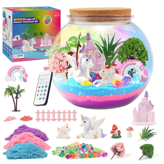 MYDOVA Unicorn Terrarium Crafts Kit for Youngsters - Unicorn Birthday Gifts Toys with LED Night Light & Remote Control DIY Unicorns Toys Arts And Crafts Kit for Youngsters Girls Ages 6-8 8-1 Old