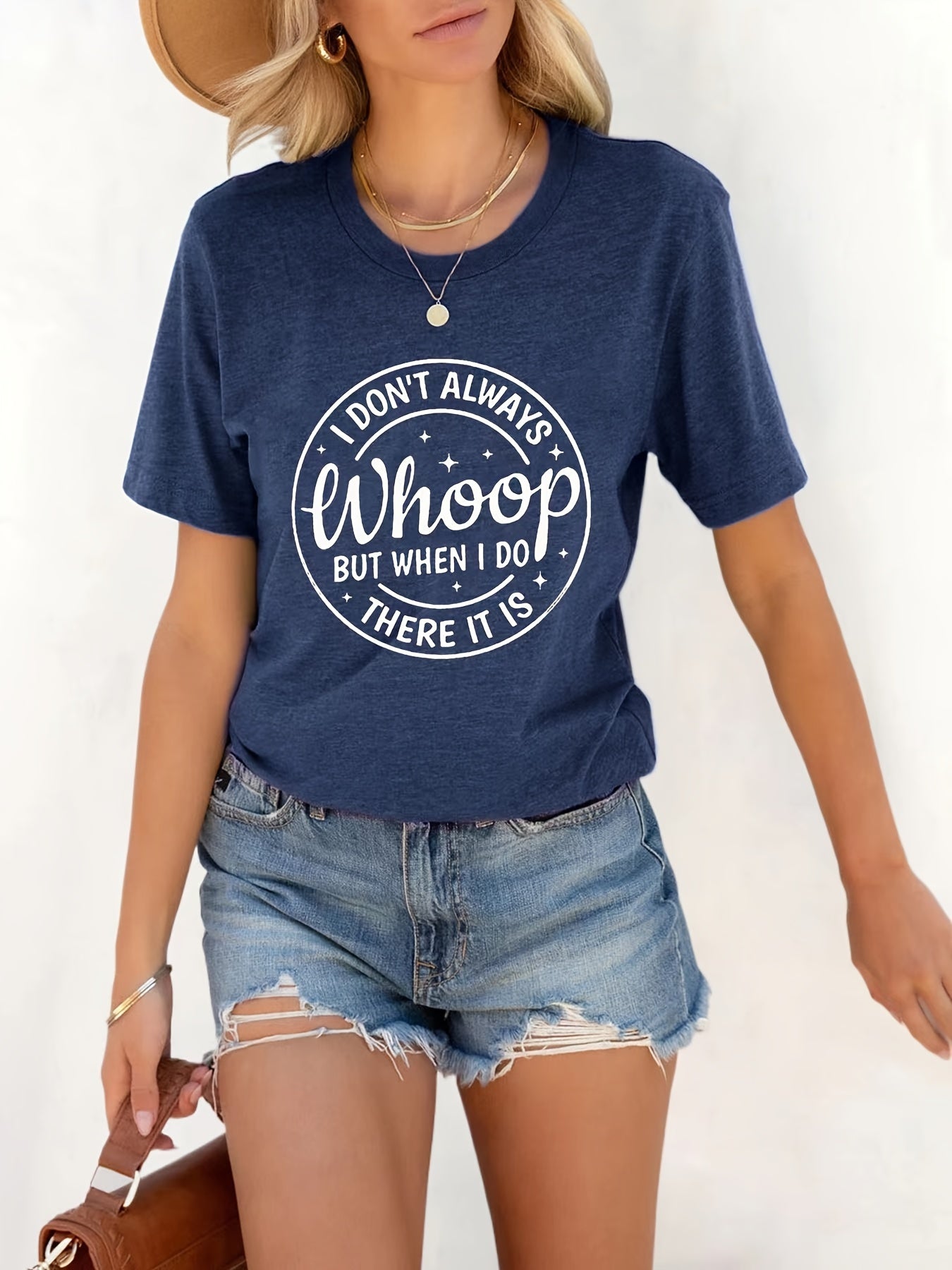 Women's Letter Whoop Print T-Shirt - Casual Short Sleeve Top for Spring & Summer