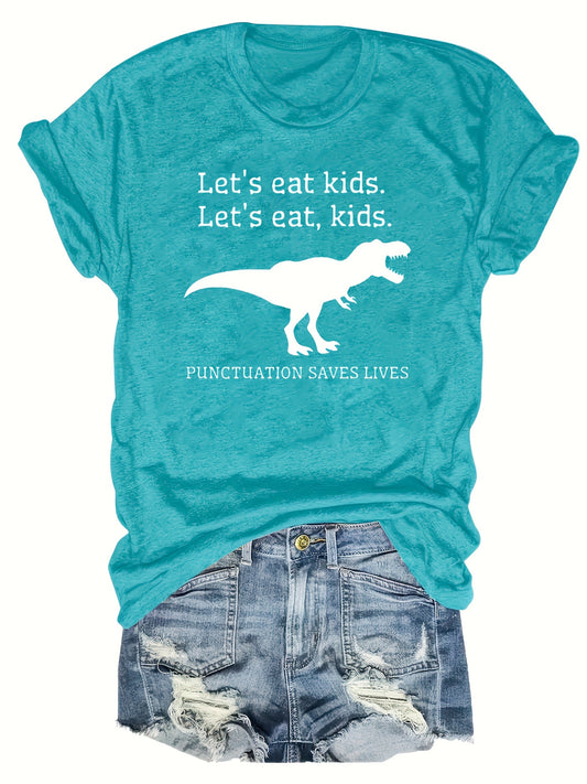 Women's Dinosaur Print T-Shirt - Casual Short Sleeve Top for Spring & Summer, Breathable and Comfortable