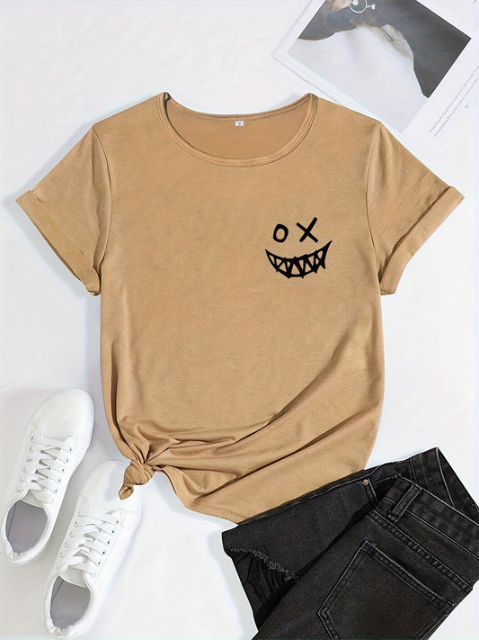 Funny Print T-Shirt, Crew Neck Short Sleeve T-Shirt, Casual Sport Tops, Women's Clothing