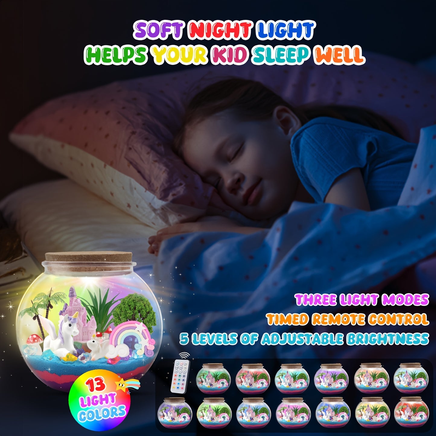 MYDOVA Unicorn Terrarium Crafts Kit for Youngsters - Unicorn Birthday Gifts Toys with LED Night Light & Remote Control DIY Unicorns Toys Arts And Crafts Kit for Youngsters Girls Ages 6-8 8-1 Old