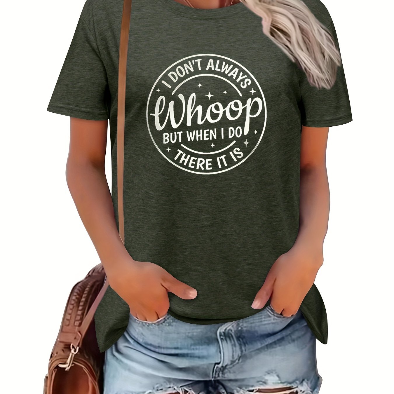 Women's Letter Whoop Print T-Shirt - Casual Short Sleeve Top for Spring & Summer