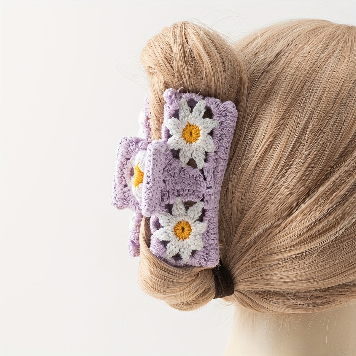 Chic Floral Knit Hair Claw - Large, Plush Rectangle Hair Clip For Women & Girls, Perfect For Everyday Styling Hair Accessories For Women Hair Clips For Women