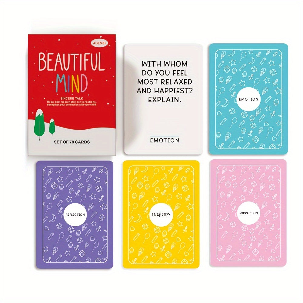 Beautiful Mind Sincere Talk Conversation Card Game - 78-Card Deck for Meaningful Parent-Child Discussion, Card Stock Material, Ideal for Age 8 to 12 - Educational Family Party Game, Perfect Gift for Holidays