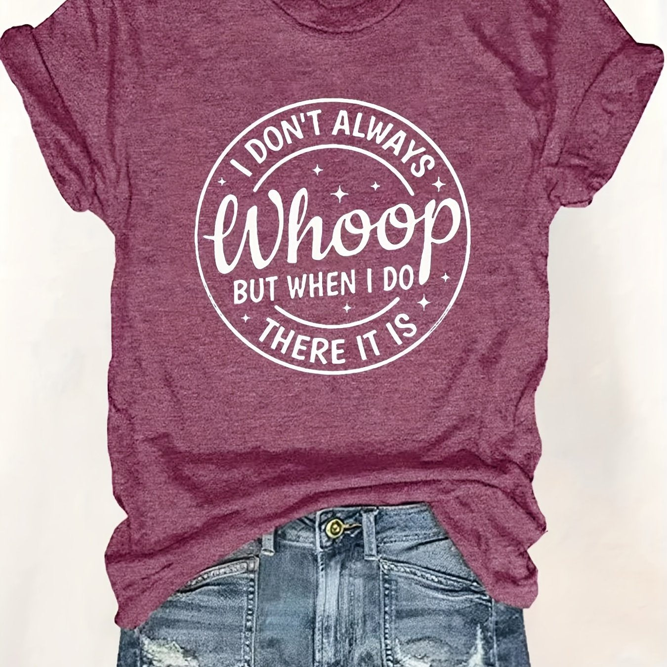 Women's Letter Whoop Print T-Shirt - Casual Short Sleeve Top for Spring & Summer