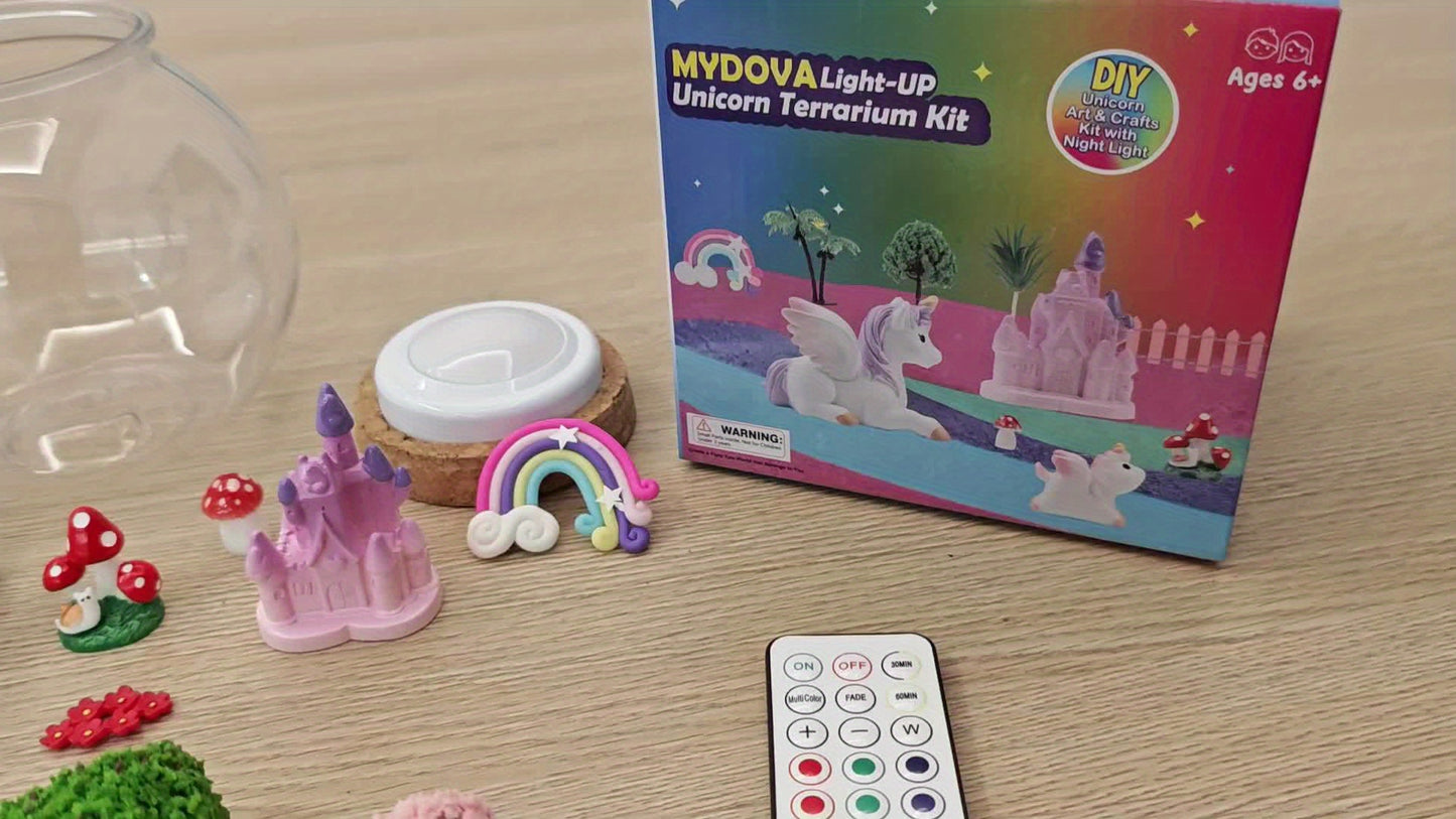 MYDOVA Unicorn Terrarium Crafts Kit for Youngsters - Unicorn Birthday Gifts Toys with LED Night Light & Remote Control DIY Unicorns Toys Arts And Crafts Kit for Youngsters Girls Ages 6-8 8-1 Old