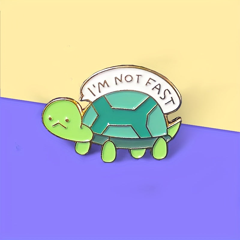 "I'M NOT FAST" Turtle Enamel Pin, Cute Green Tortoise Alloy Brooch, Simple Style Lapel Badge For Backpacks, Jackets, Hats, Fashion Jewelry Accessory