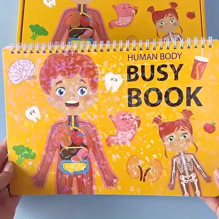 15 Themes Kids Busy Book Set, Educational Preschool Learning Quiet Book, Human Body Structure Cognitive Development, Includes Storage Bag, 8 Brush Markers, 1 Book, 15 Theme Packs & Stickers, Paper Material, No Battery Require