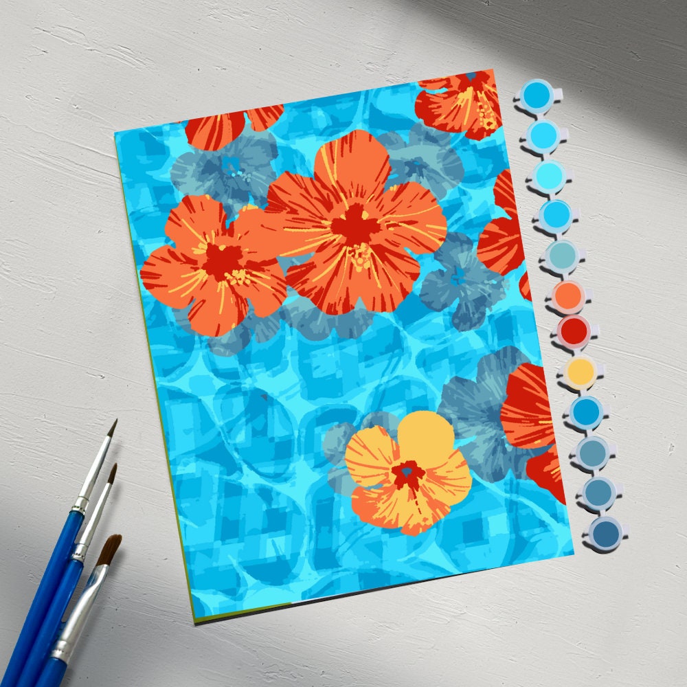 Hibiscus Daze Water - Fun 12 Color Mini Paint by Numbers, Colorful Fun Simple Pop, Unique Creative Gifting 2 - 4 hour completion time