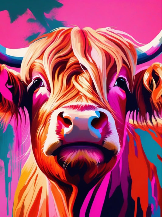 Well, Hi! - Colorful 24 Color Paint by Numbers, Highland Cow Bright Pink Unique Fun Gifting 8 - 10 hour completion time